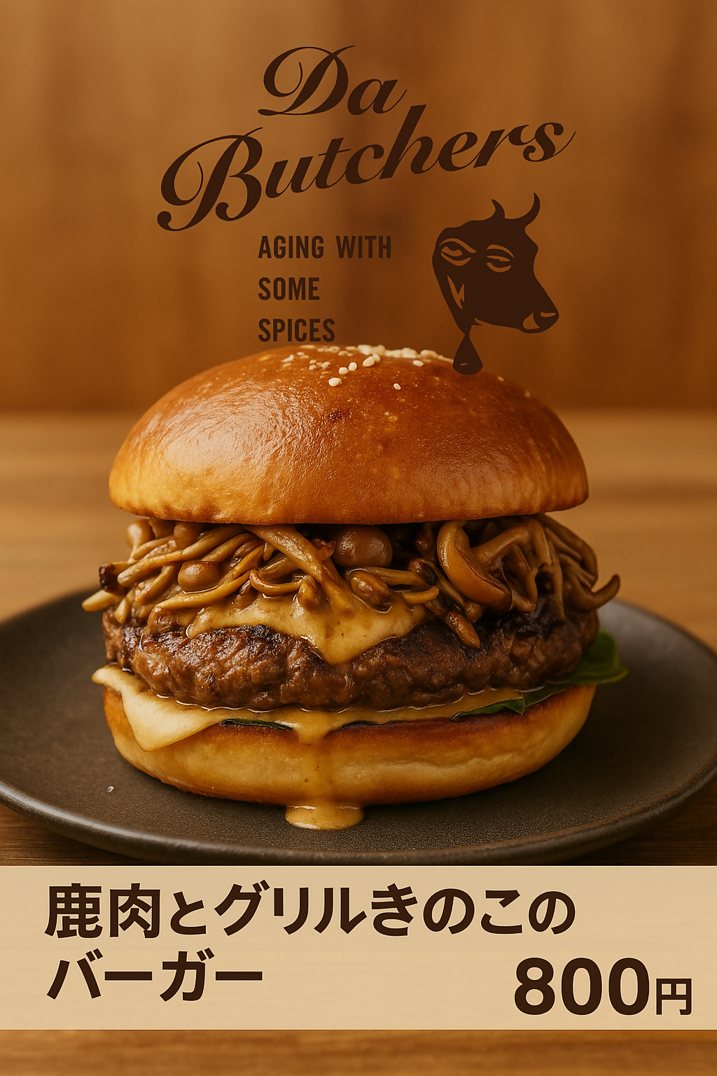 鹿肉とグリルキノコのバーガー