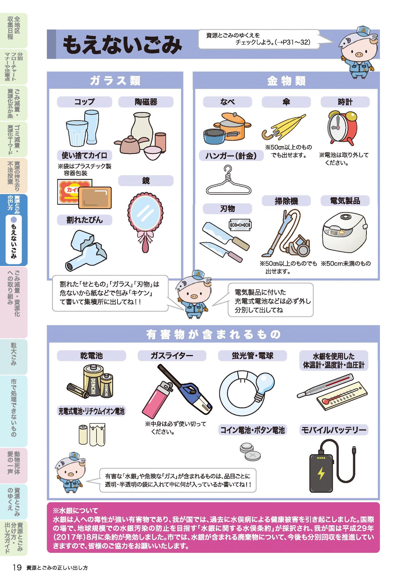資源とごみの正しい出し方家庭用ガイドブック19ページもえないごみ