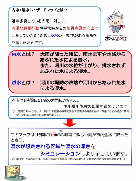 内水（浸水）ハザードマップの解説のチラシ