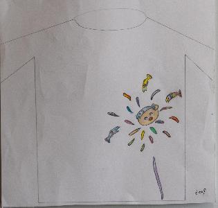 背面に花火とあゆコロちゃん、魚が描かれているデザイン