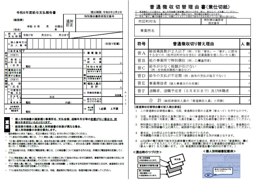 総括表及び普通徴収切替理由書（兼仕切紙）