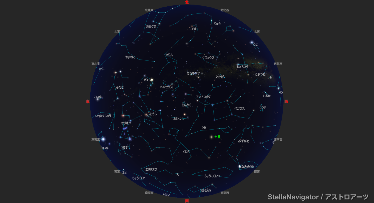 2026年12月1日21時の星空