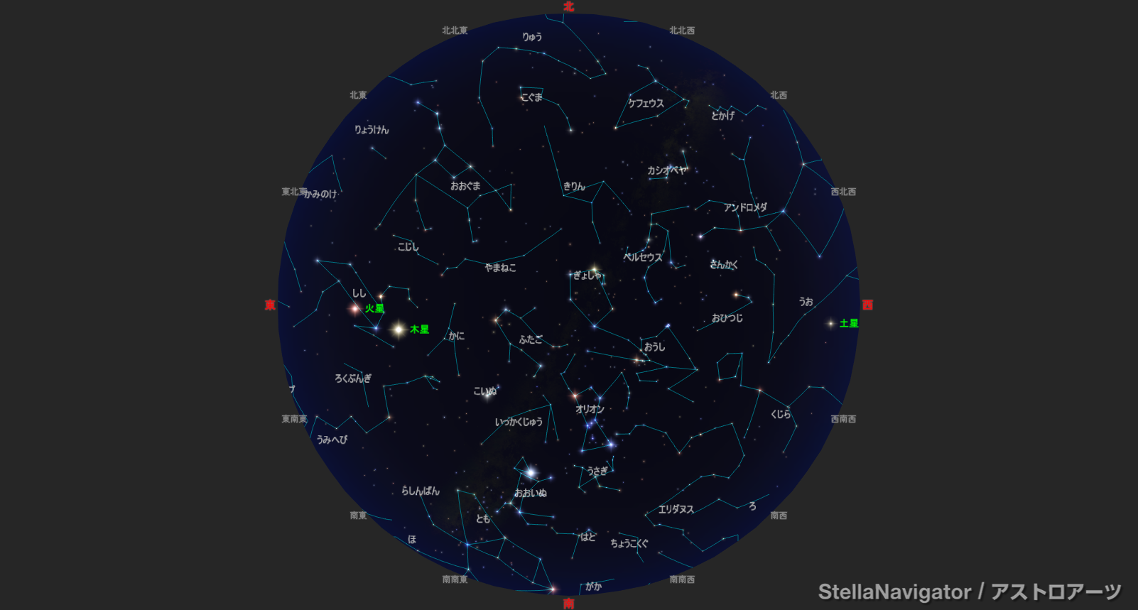 2027年2月1日21時の星空