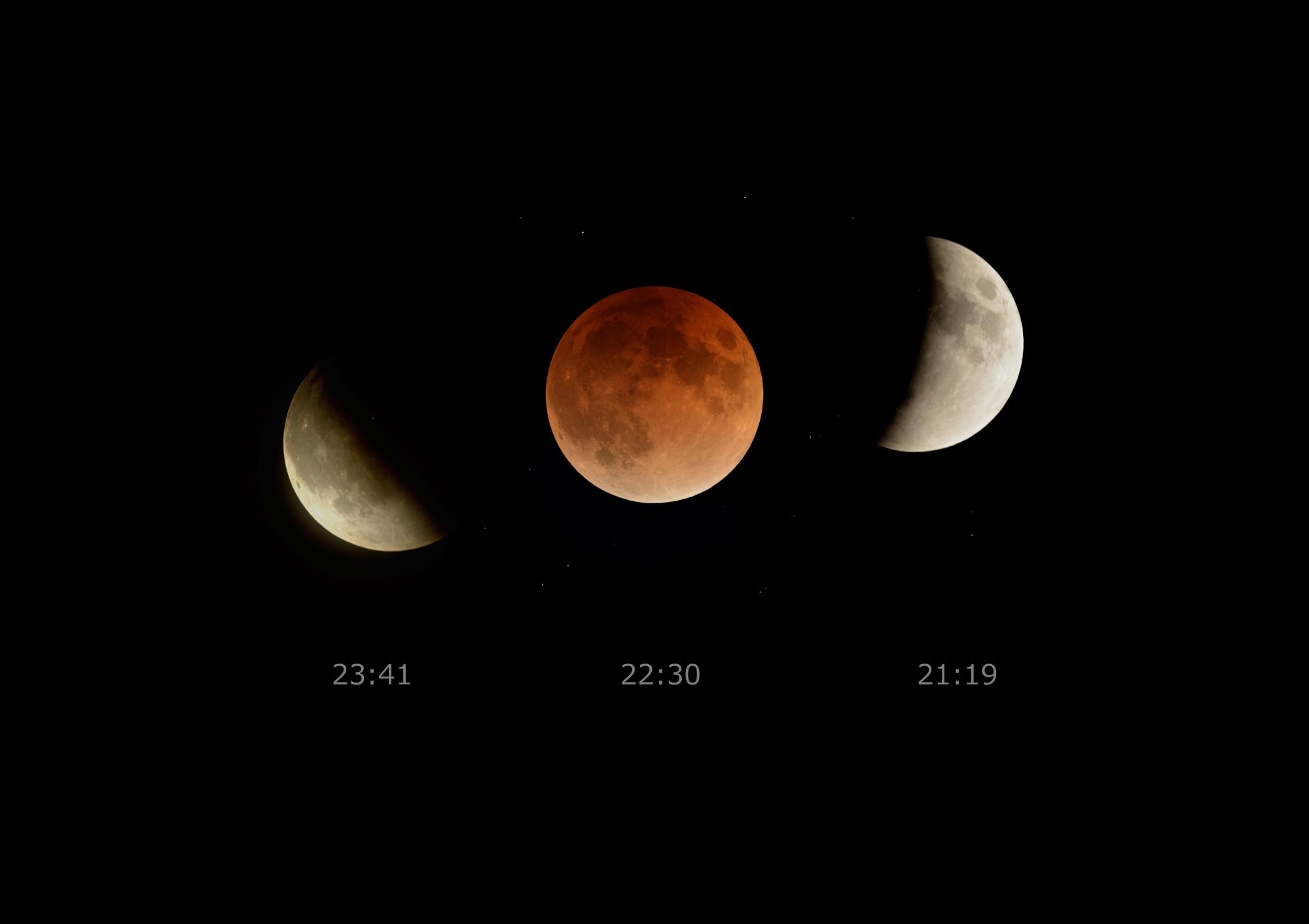 2018年1月31日～2月1日の皆既月食の画像