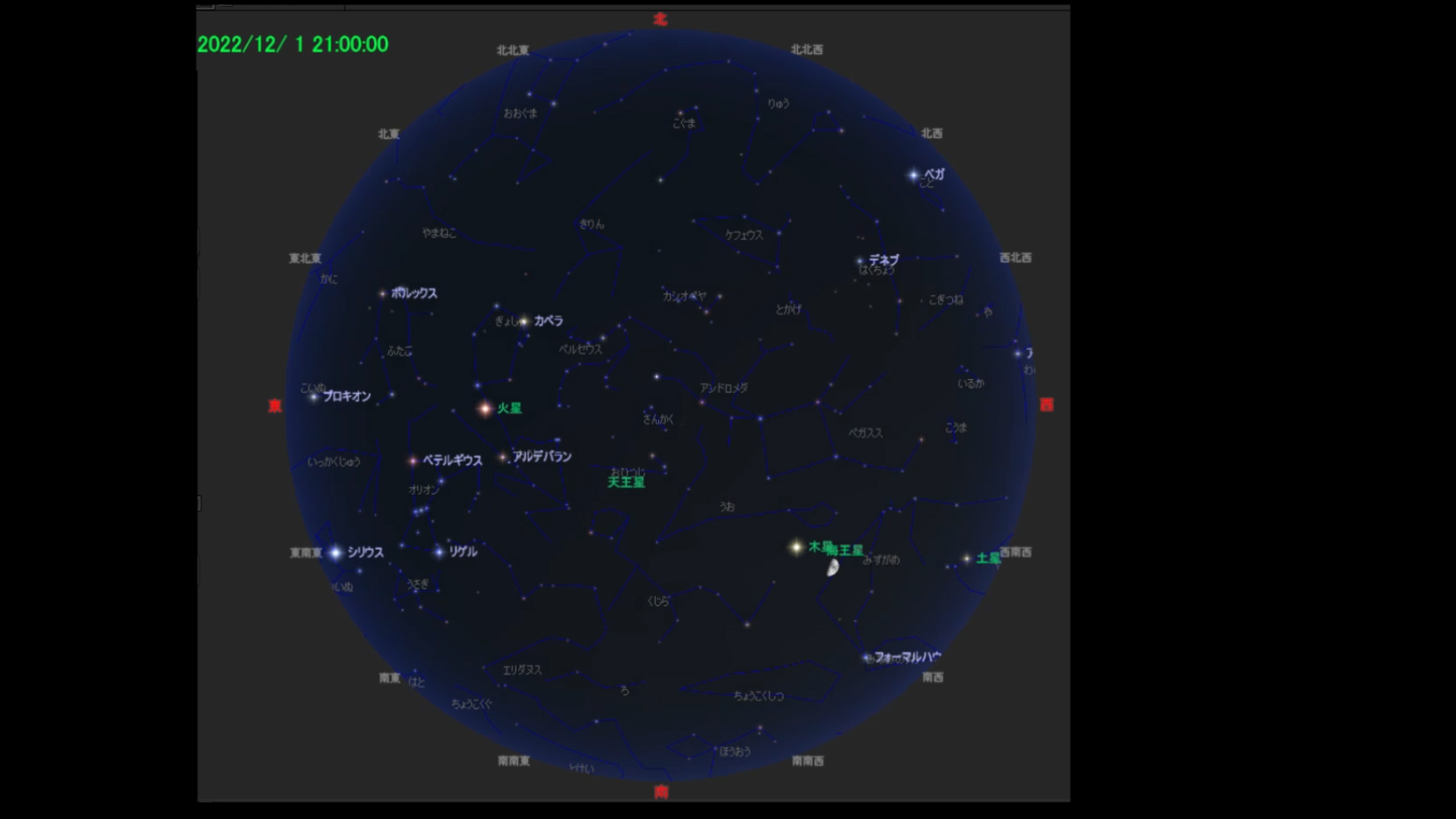 2022年12月から23年7月の21時の星空