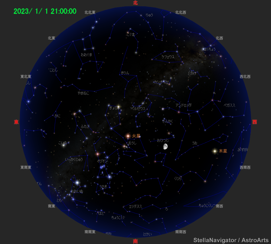 2023年1月1日21時の星空