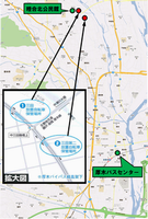 三田放置自転車保管場所と三田第二放置自転車保管場所示した地図