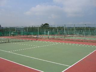 フェンスに囲まれた猿ヶ島テニスコートの写真