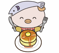 あゆコロちゃんがホットケーキを食べている画像