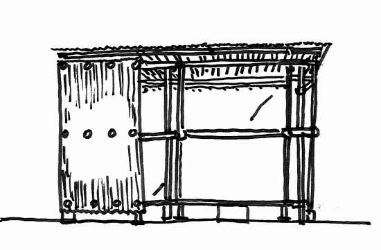 単管パイプで作られた倉庫に屋根が付いているイラスト