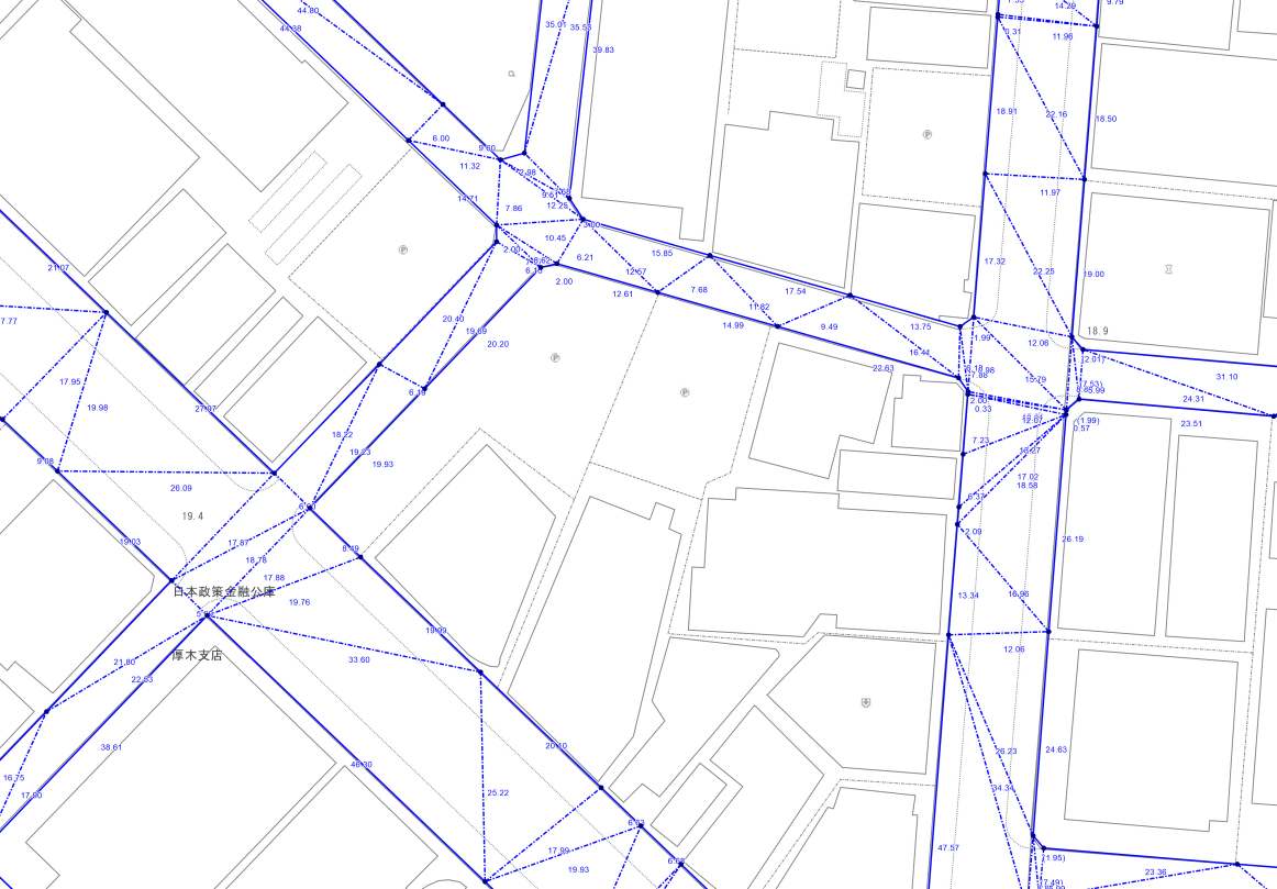 厚木タウンマップでみる道路境界情報のサンプル