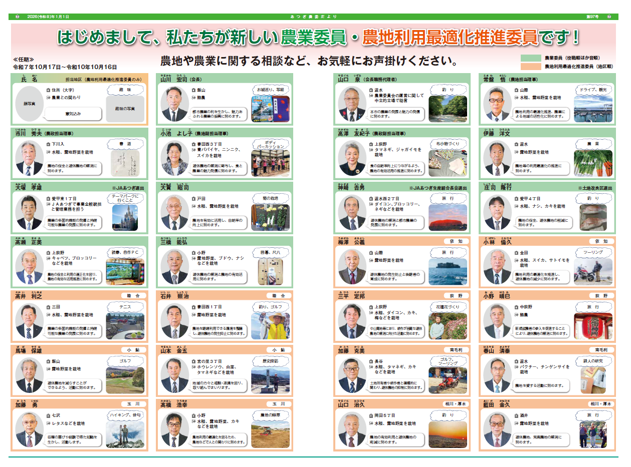 農委だより97号 農業委員及び農地利用最適化推進委員の紹介